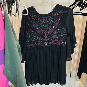 Embroidered Black Top